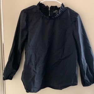 J. Crew Black Cotton Ruffled Neck Blouse